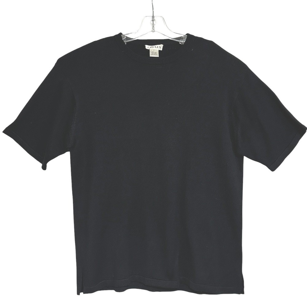 Cullen Sweater Women Black 100% Silk Short Sleeve Luxury Capsule Fall Layering L